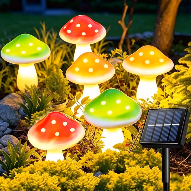 Set di 6 lampade solari a forma di fungo, con LED, 8 modalità di illuminazione, grado di protezione IP65, ideali per giardino e balcone