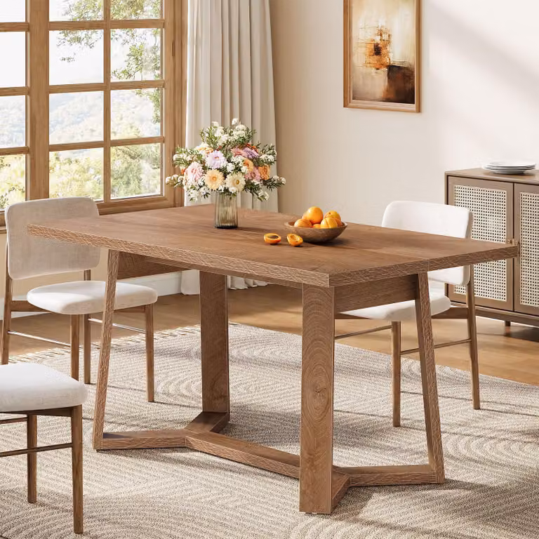 Tavolo da pranzo in stile rustico Tribesigns, in legno marrone scuro, altezza 120 cm, tavolo da cucina con base geometrica, per 6 persone, adatto per soggiorno o ufficio