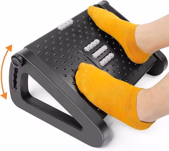Poggiapiedi ergonomico regolabile in altezza con funzione massaggio, ideale per l'ufficio e il lavoro da casa