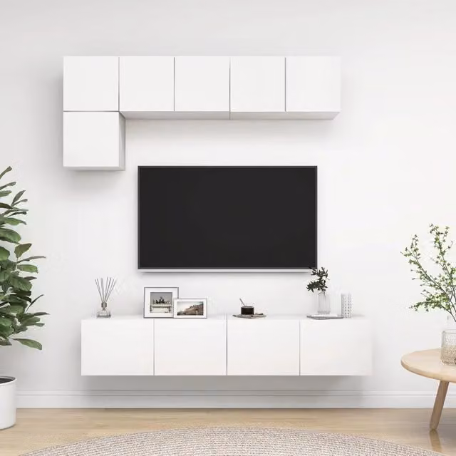 Set di Mobili Porta TV 5 pz-Credenza per TV Bianco in Legno Multistrato 584434