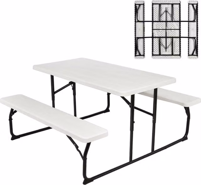 Set da picnic pieghevole Design Mania con tavolo e 2 panche, colore bianco – 1