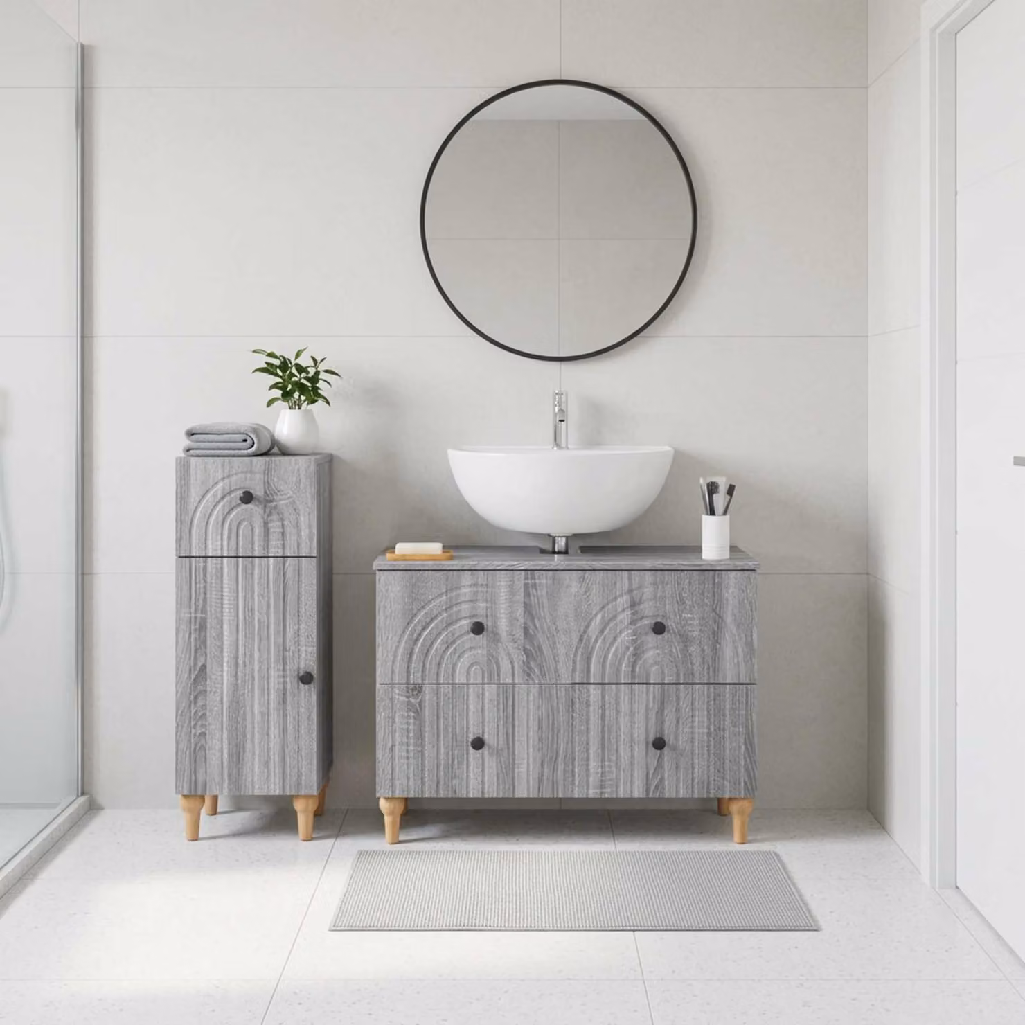 Set di mobili da bagno vidaXL ALKMAAR composto da 2 pezzi in legno grigio opaco con base e pensile moderno