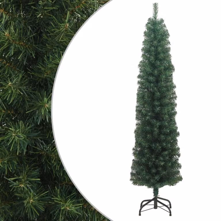 The Living Store Albero di Natale Artificiale Slim con Supporto Verde 240 cm PVC