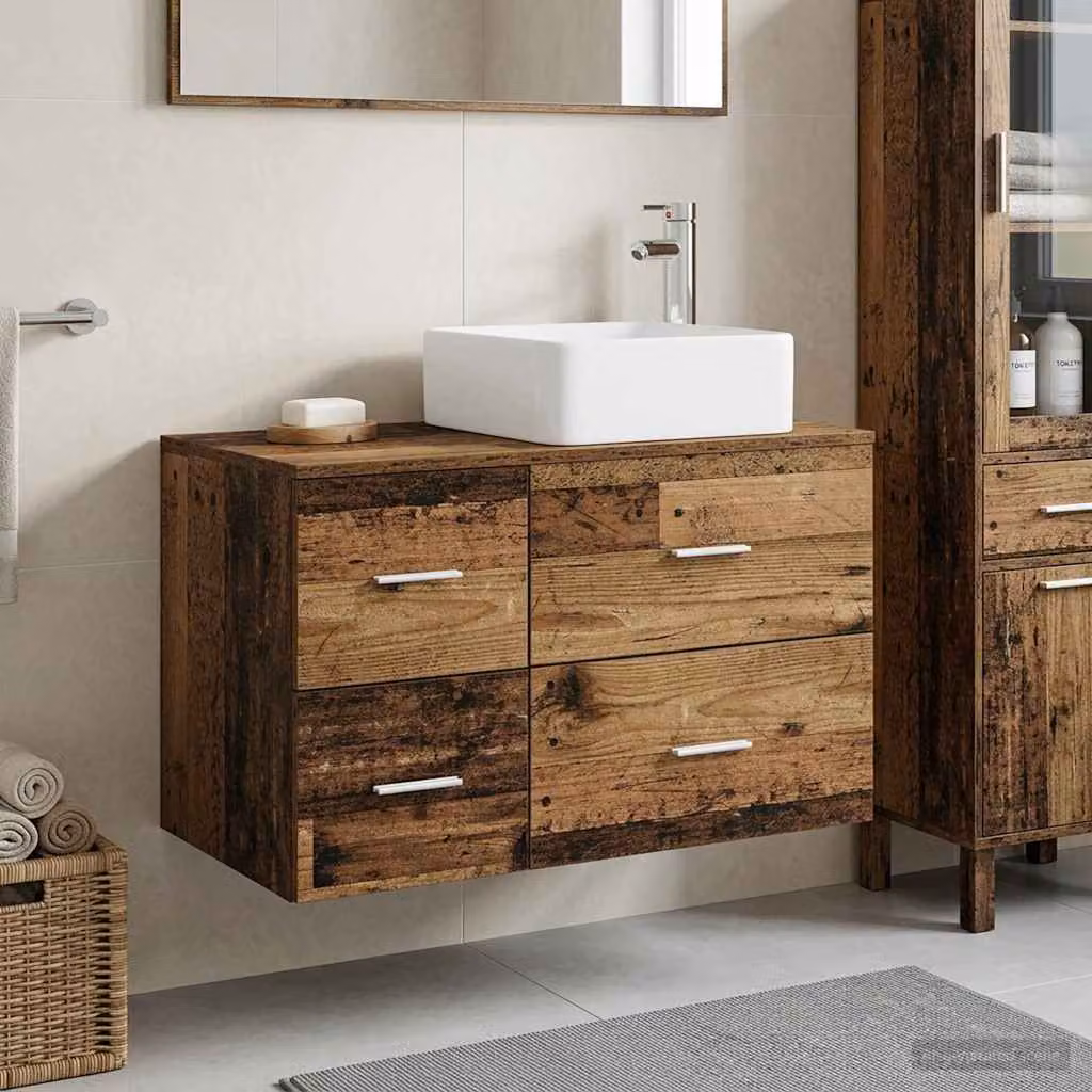 Set di mobili per il bagno moderno vidaXL composto da mobile lavabo e pensile in legno marrone con finitura opaca