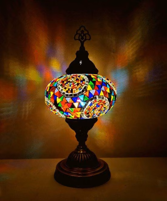 Lampada da tavolo turca fatta a mano multicolore – Lampada orientale a mosaico per un'illuminazione suggestiva