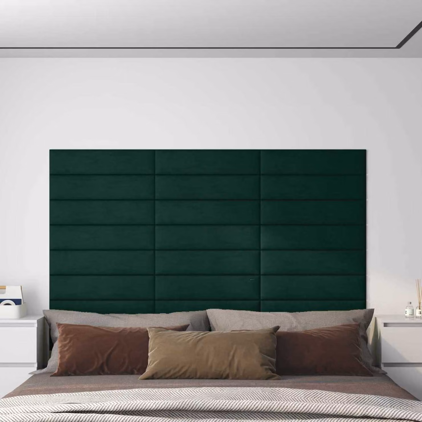 Testiera da parete moderna vidaXL in 12 pannelli imbottiti in velluto verde scuro