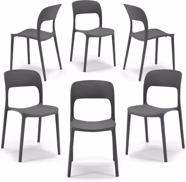 Set 6 sedie in polipropilene KATE, impilabile, resistente ai raggi UV, design moderno, ideale per sala da pranzo, cucina, sala d’attesa, bar, ristoranti o da esterno, colore Tortora