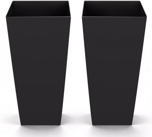 Set di 2 Vasi da Fiori VEVOR Neri in Plastica con Rotelle e Fori di Drenaggio, Fioriere Quadrate Moderne per Interno ed Esterno, H: 66,5 cm, L: 32,5 cm, P: 32,5 cm