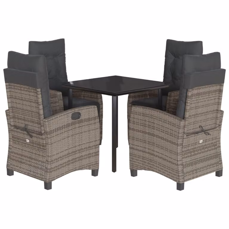 Set da Pranzo da Giardino 5 pz con Cuscini in Polyrattan Grigio