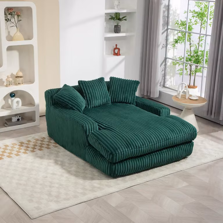 MODFU: Divano a pavimento singolo con 3 cuscini morbidi, divano letto in velluto, chaise longue imbottito con design ergonomico, color smeraldo