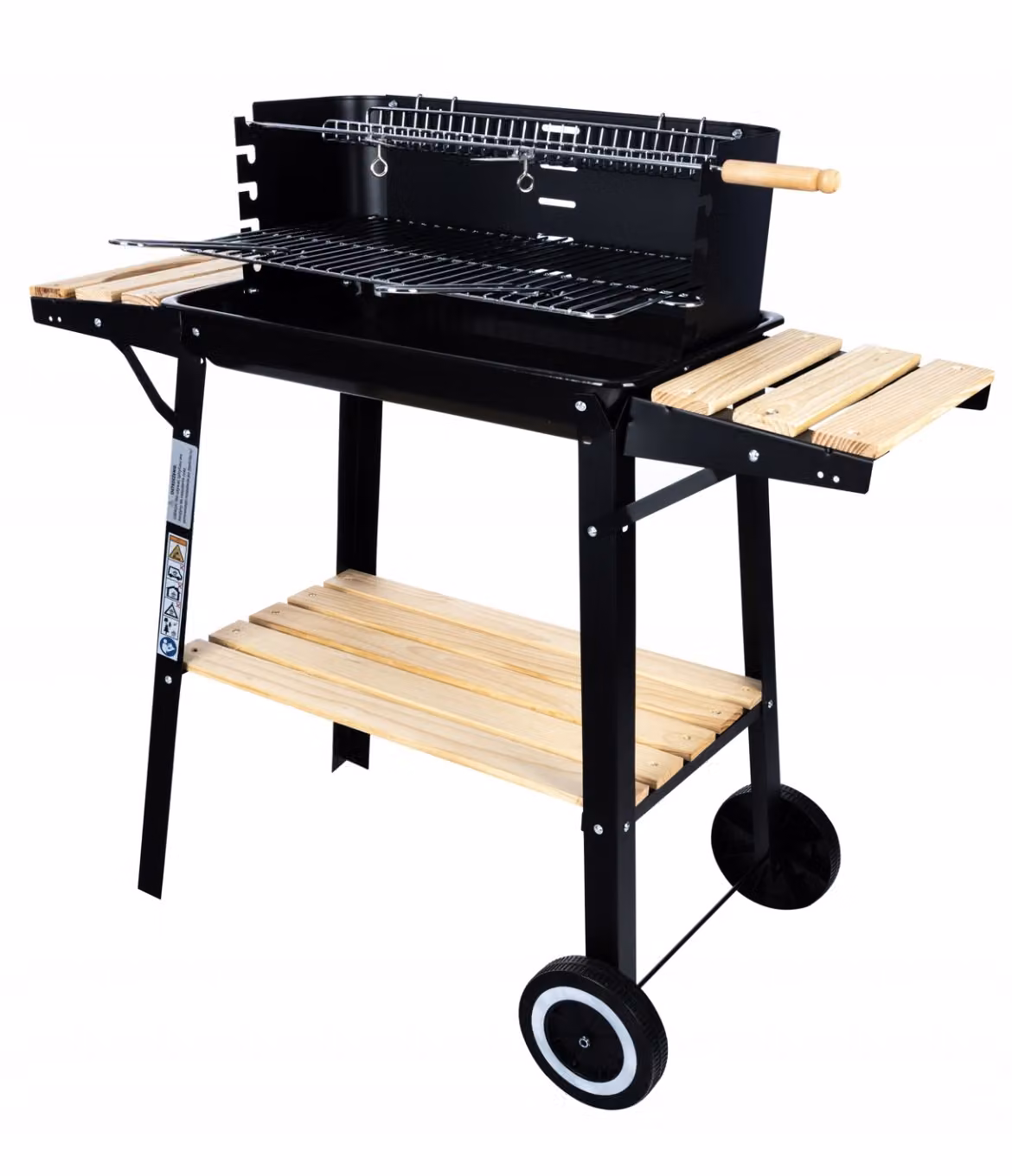 Grande barbecue da giardino a carbonella su ruote Spiedo girevole 3x ripiani Set barbecue premium