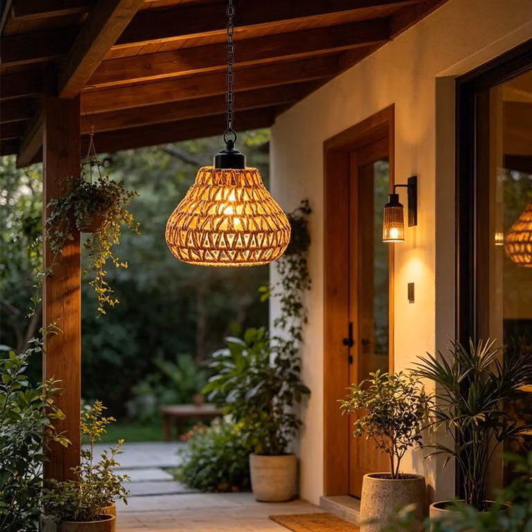 Lampada a sospensione LED Zelurxx in rattan, con batteria integrata, 5W, RGB, dimmerabile, 3 colori di luce, telecomando, timer, ricarica USB