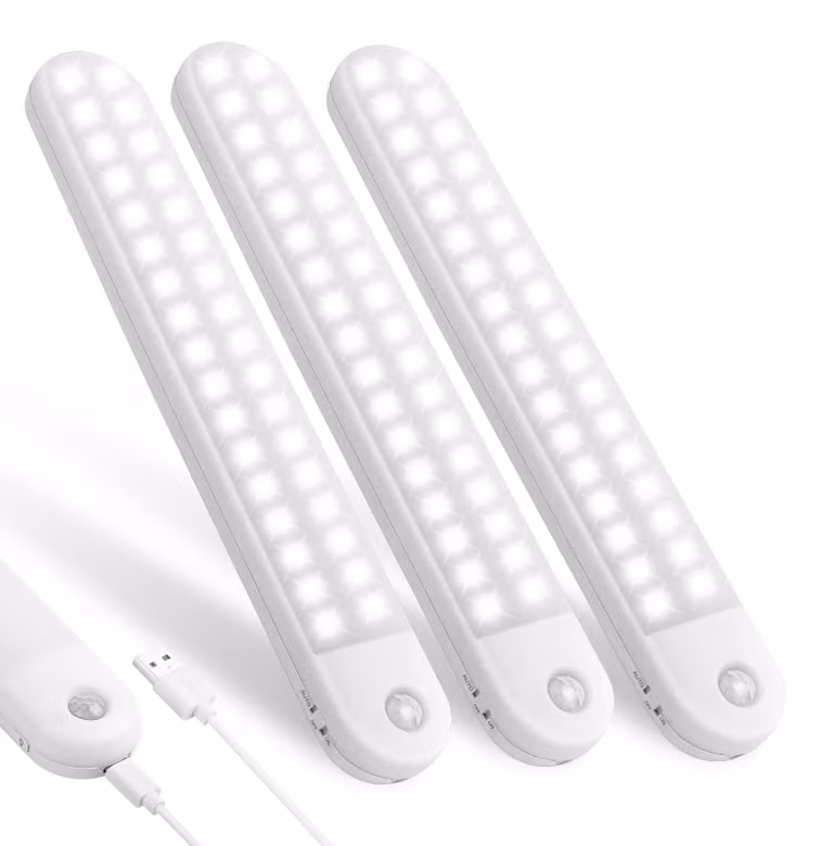 illuminazione per armadi, 3 pezzi, 12 LED, wireless, ricaricabile tramite USB, magnetica, con sensore di movimento