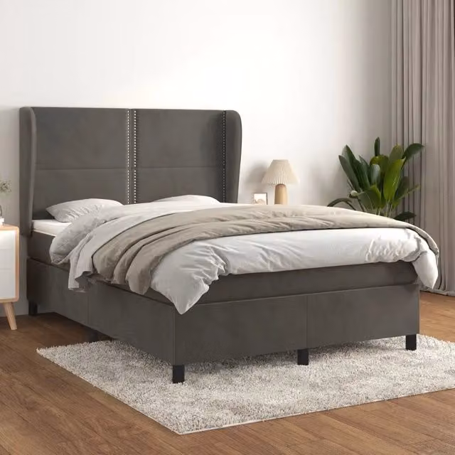 Letto Ibrido con Giroletto a Molle e Materasso vidaXL in Velluto Grigio e Bianco L/P: 140 x 200 cm – 1