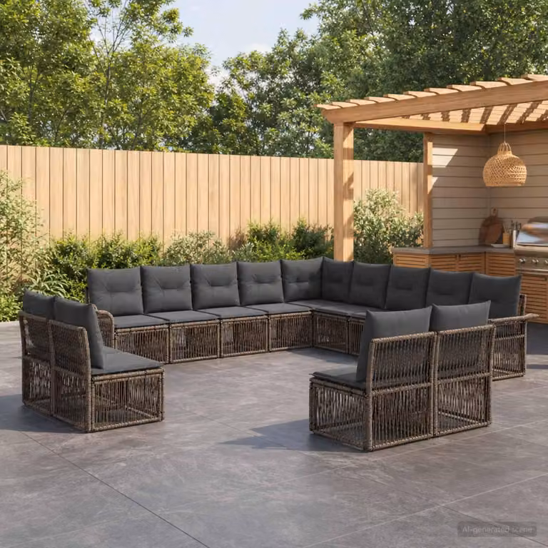 Maison Exclusive - Set da giardino composto da 13 pezzi, divano, colore grigio, realizzato in rattan sintetico