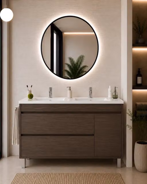 Mobile bagno con lavabo ORIGENBATH CAPRERA senza specchio 120x45 cm doppio lavabo frassino tea