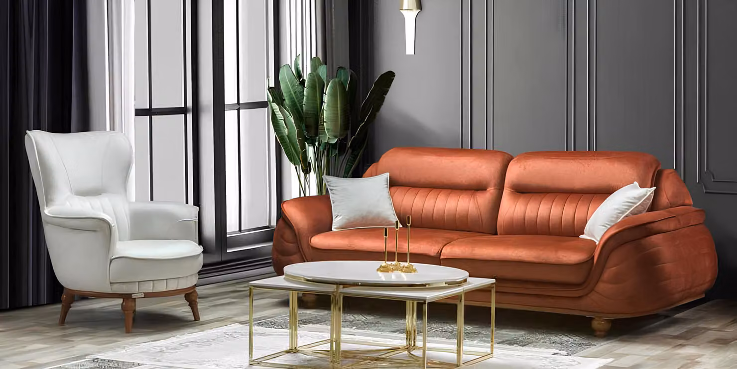Sofa 3 Sitzer + Sessel Wohnzimmer Sofa Sofas Sessel Stoff Möbel Luxus Set