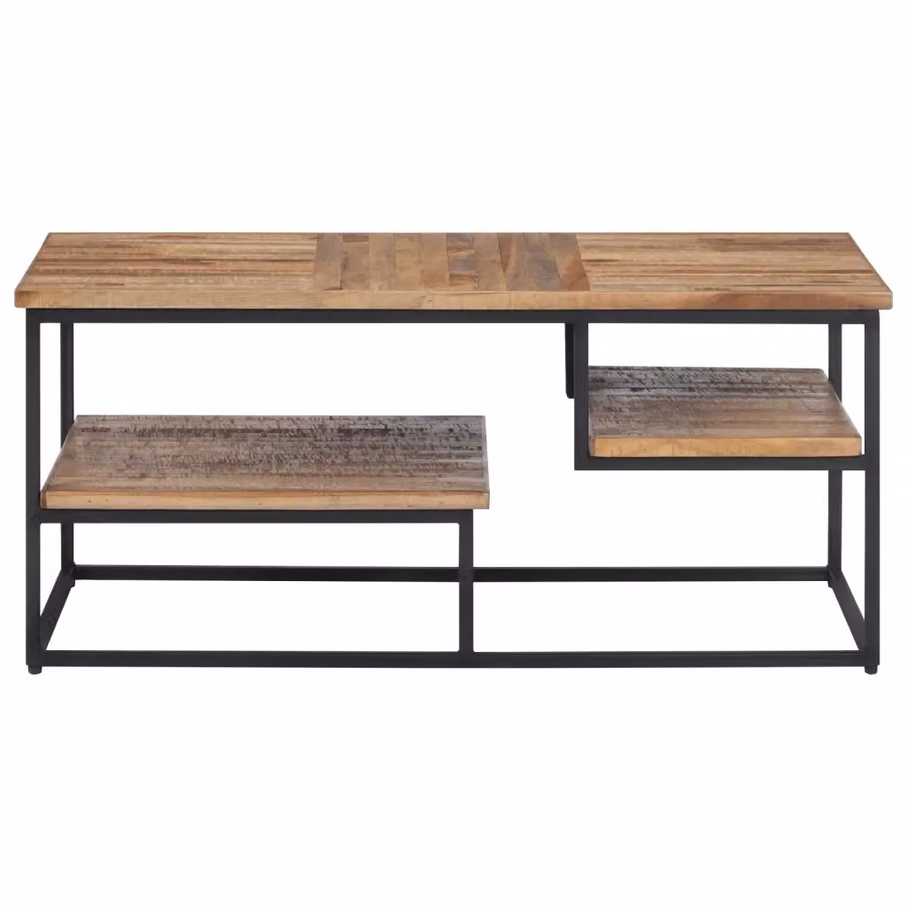 Tavolino da salotto rettangolare in teak di recupero e metallo, L/P/H: 90 x 50 x 39 cm – 2