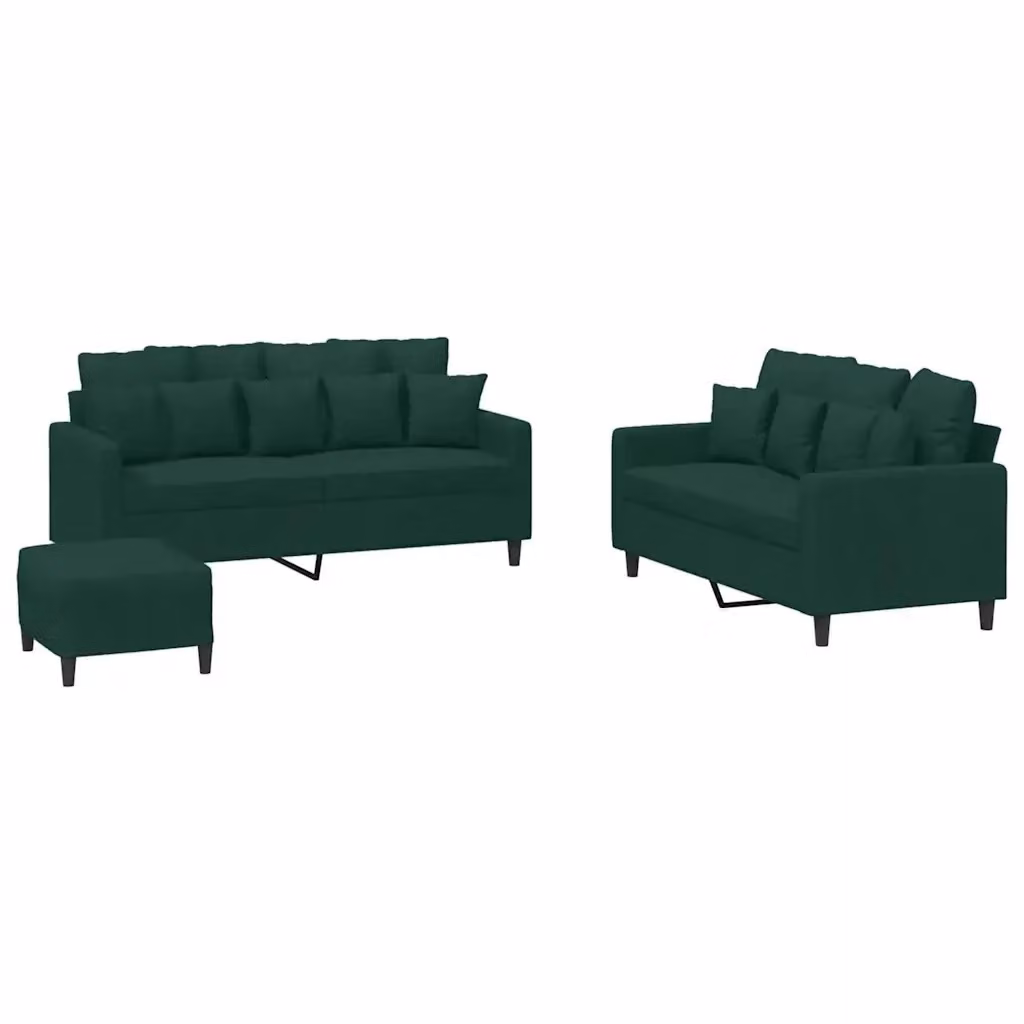 vidaXL Set di Divani 3 pz in Velluto Verde con Cuscini e Struttura Rinforzata – 2