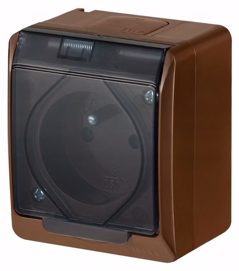 Presa singola con messa a terra, IP44 marrone HERMES 0321-06 ELEKTRO-PLAST NASIELSK