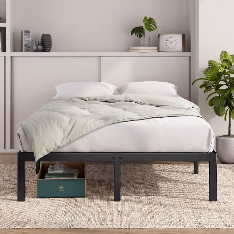 Struttura letto a piattaforma in metallo, altezza 36 cm, dimensioni 140x200 cm, colore nero