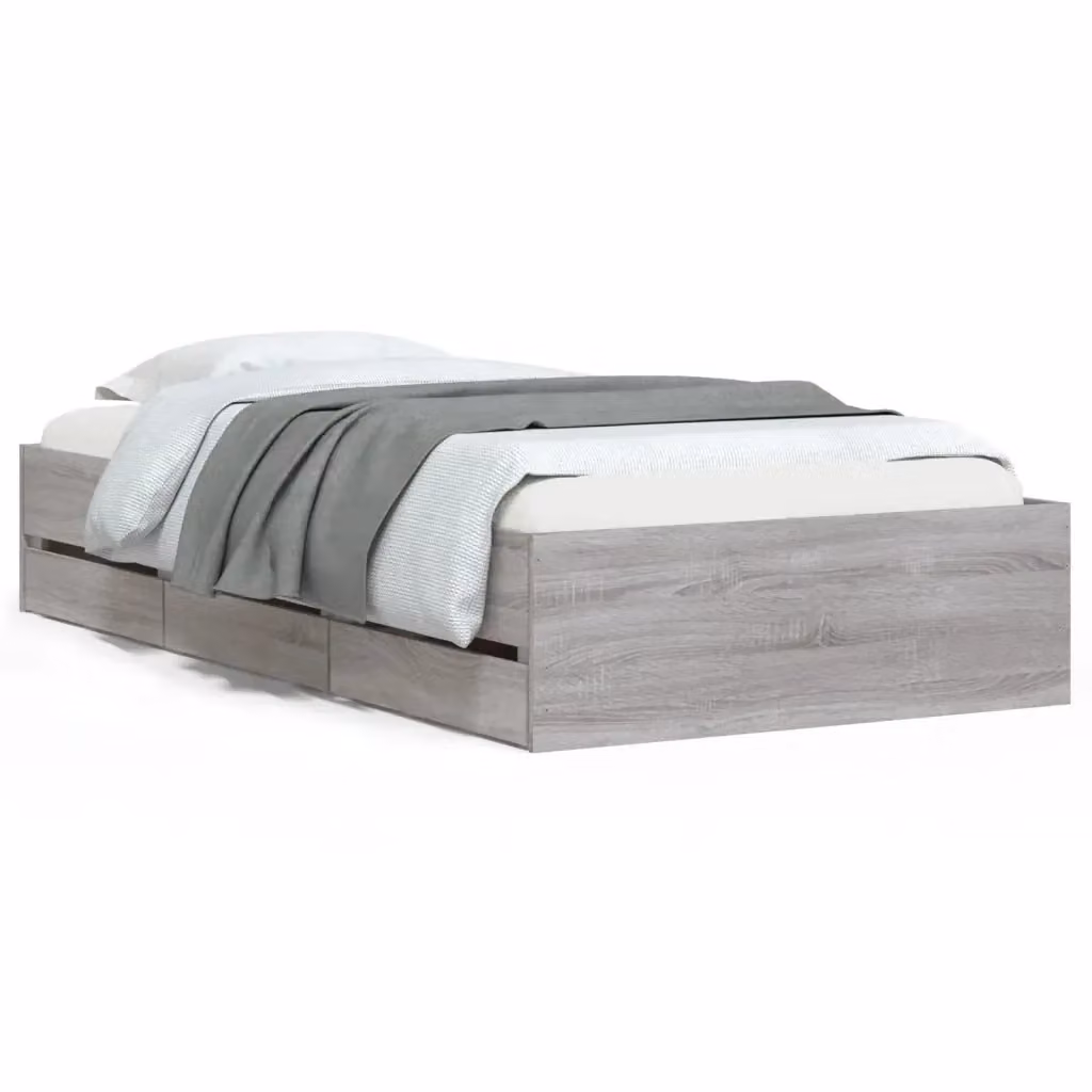 vidaXL Giroletto con Cassetti in Legno Multistrato Grigio, L/P/H: 90 x 190 x 33 cm – 2