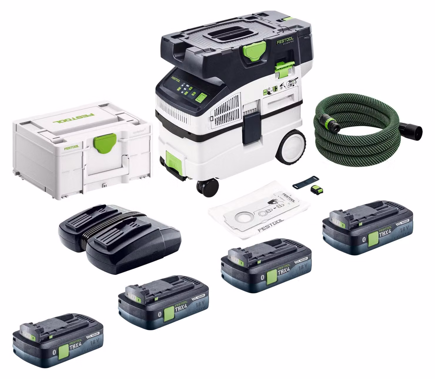Festool CTMC MIDI I-Basic Aspiratore portatile a batteria 36 V (2x 18 V) Classe di polveri M + 4x batterie da 4,0 Ah + caricabatterie doppio + Systainer