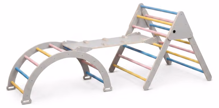 Struttura di arrampicata Buxibo XXL - Rampa triangolare pieghevole + arco di arrampicata - Parco giochi montessoriano in legno per interni - Grigio - 210x83x81cm