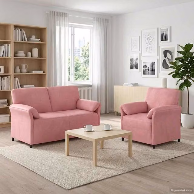 Set di 2 divani moderni vidaXL in velluto rosa con struttura in metallo e cuscini inclusi – 1
