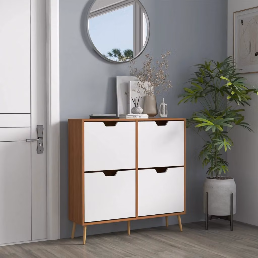 Scarpiera GIORDANOSHOP con 4 Ante per 16 Paia di Scarpe in Legno di Pino e MDF, Bianco e Beige, L 95 cm x P 26 cm x H 95 cm – 2