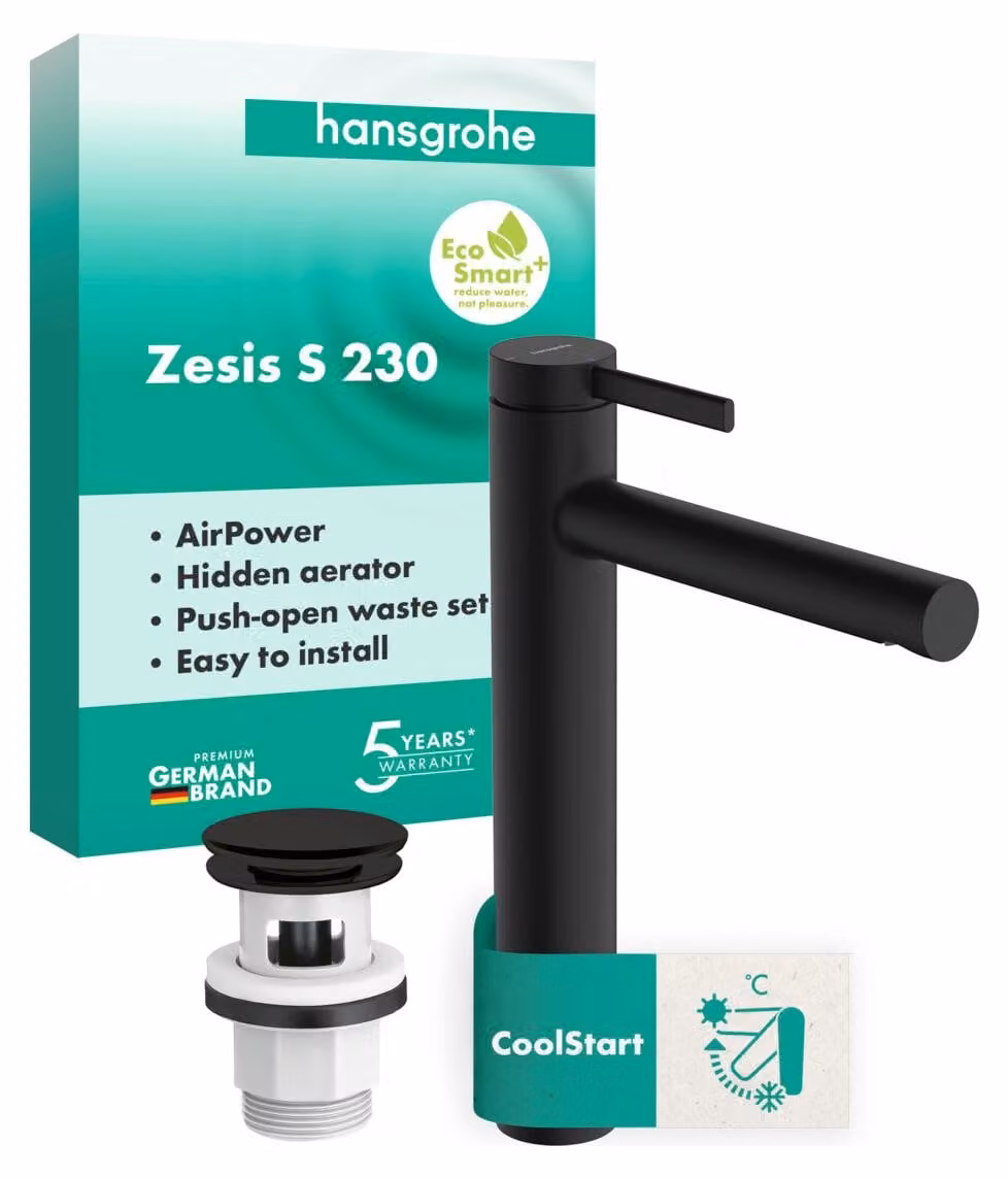 hansgrohe Zesis S Mitigeur monocommandé de lavabo 230 CoolStart pour lavabos à poser, avec vidage Push-Open, 74732670, 74732670
