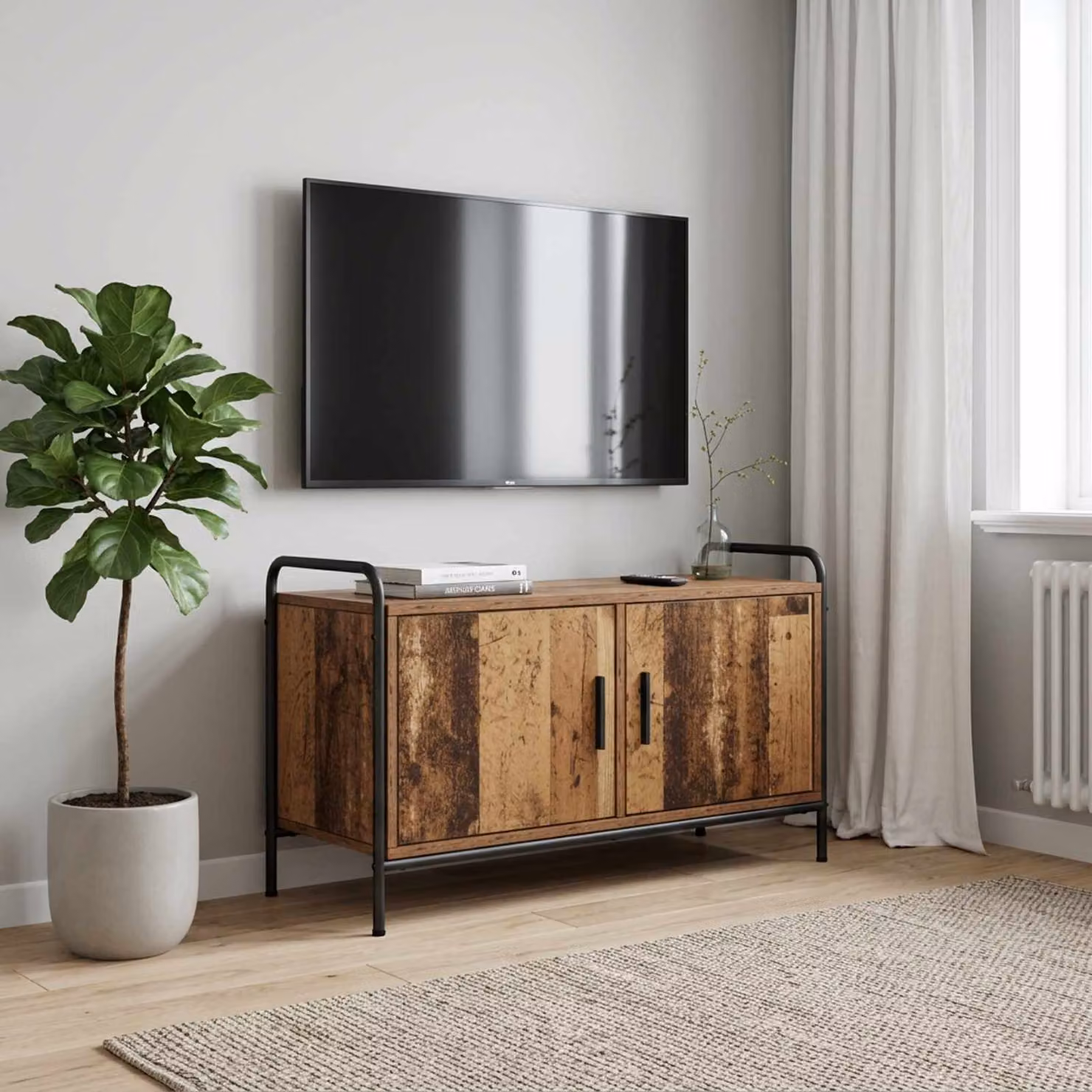 Mobile TV vidaXL in legno e metallo marrone, L 79,5 x P 33 x H 50 cm