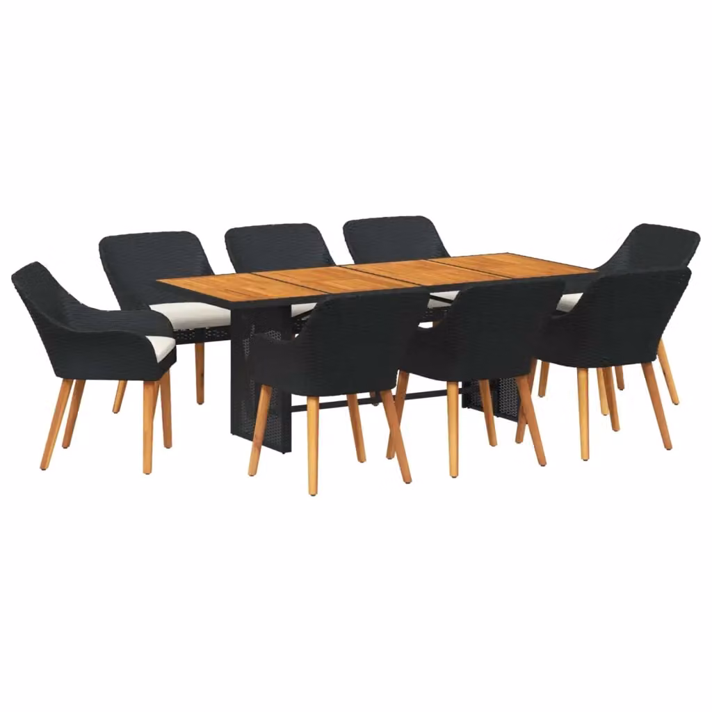 Set da pranzo per giardino e terrazza vidaXL in polyrattan nero da 9 pezzi – 2