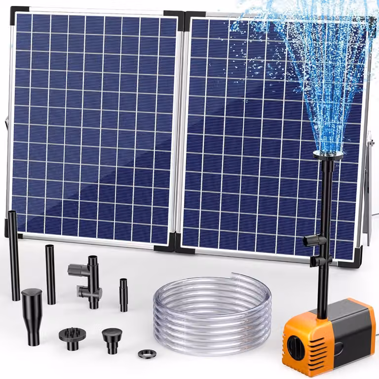 Pompa solare da 35 W per stagni, portata di 1500 l/h, pompa solare silenziosa con 4 ugelli, fontana solare con tubo per creare un corso d'acqua, ideale per stagni da giardino