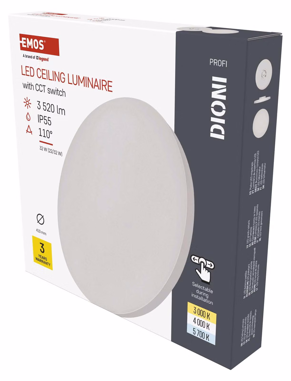 EMOS Lampada da parete/soffitto a LED DIONI - colore della luce regolabile - 3520 lm - 32 W (invece di una lampadina da 200W) - per interni ed esterni - rotonda, Ø 41 cm - bianco, ZM7152