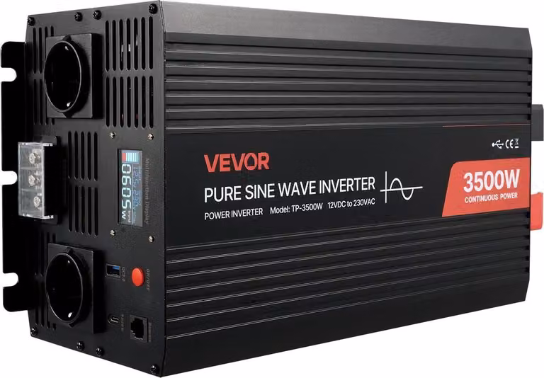 Inverter da 3500 W, inverter a onda sinusoidale pura da 12 V CC a 230 V CA, convertitore caricatore solare per auto con display LCD, telecomando, porta USB, 2 prese CA, porta Type-C, per camper, camion e campeggio all'aperto