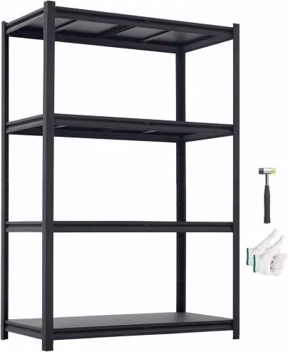 Scaffale in metallo VEVOR nero con 4 ripiani regolabili per garage, cucina o bagno, L: 103 cm, P: 52,2 cm, H: 152,9 cm