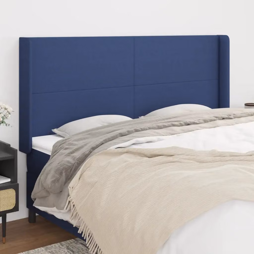 Testata ad orecchio blu in tessuto con struttura in legno di larice L: 203 cm, P: 16 cm, H: 118/128 cm – 2