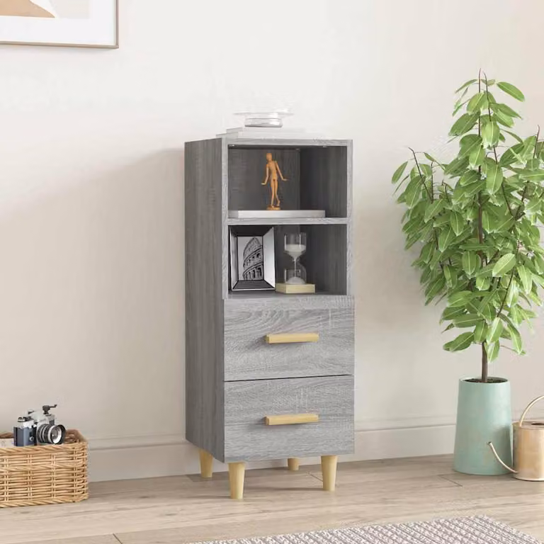 Credenza moderna vidaXL in legno multistrato Grigio Sonoma, sospesa a parete, L: 34,5 cm, P: 34 cm, H: 90 cm