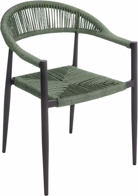 Sedia da giardino impilabile GIORDANOSHOP in alluminio verniciato antracite e corda sintetica verde L/P/H: 56 x 59 x 78 cm