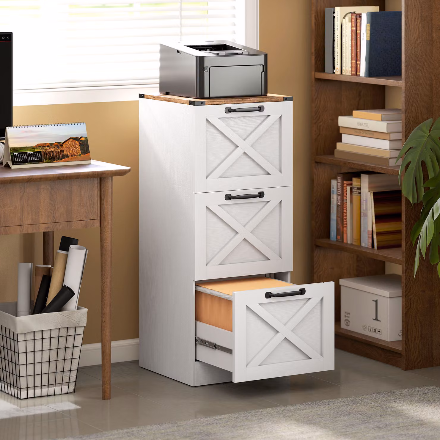 Cassettiera da ufficio HOMCOM con 3 cassetti per cartelle A4, Bianco, L/P/H: 40 x 40 x 101 cm – 2