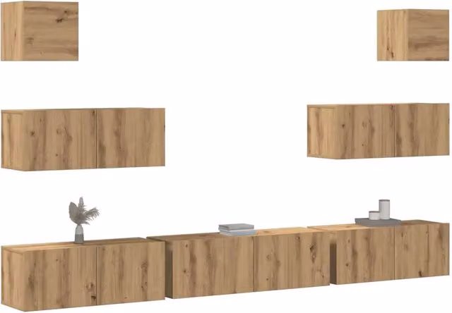 Set Mobile TV 7 pz Montato a Parete Rovere in Legno Multistrato 3329212