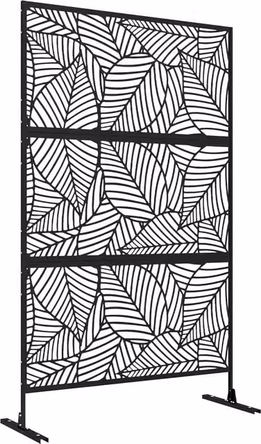 Paravento Separatore 3 Pannelli Design Foglie ¨C Xylo ¨C Nero 122x198 cm