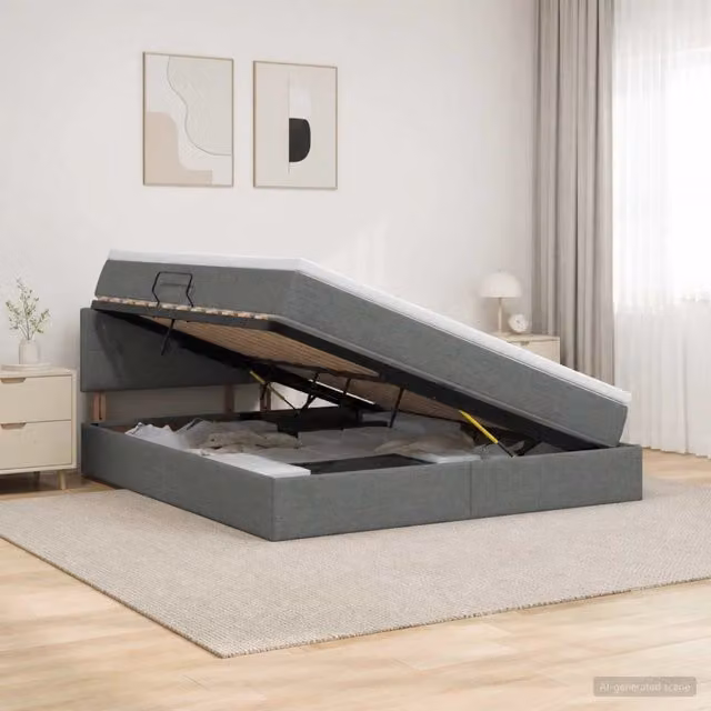 Letto con contenitore e materasso ibrido vidaXL in tessuto Grigio e Bianco L 160 x P 200 cm – 1