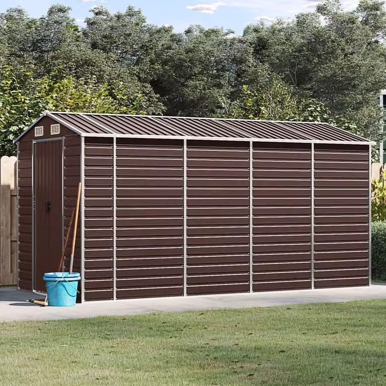 Casetta da giardino vidaXL in acciaio zincato marrone L: 191 cm, P: 385 cm, H: 198 cm