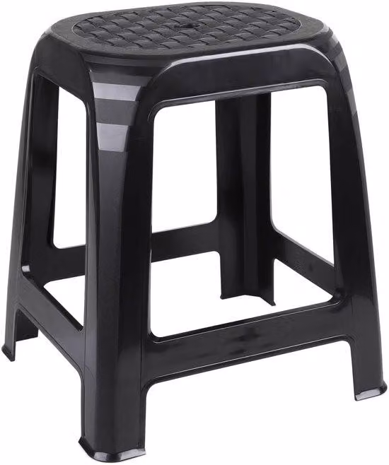 Uniqoos®: sgabello di appoggio nero in plastica resistente, dimensioni 46 x 41 x 36 cm, capacità di carico fino a 120 kg – pratico sgabello compatto per cucina e bagno, con aspetto simile al rattan