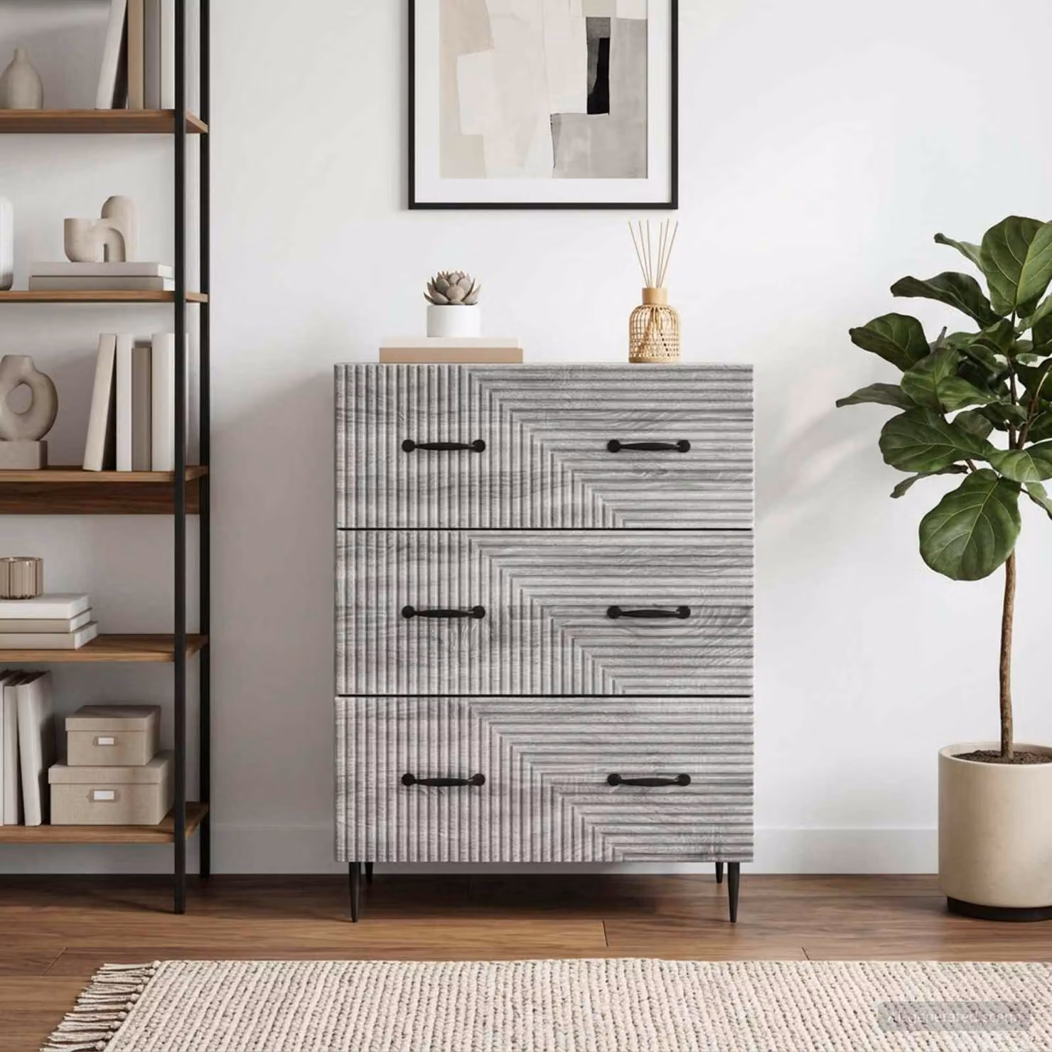 Carrello mobile con cassetti vidaXL in stile vintage color grigio Sonoma, L: 66 cm, P: 34,5 cm, H: 89,5 cm