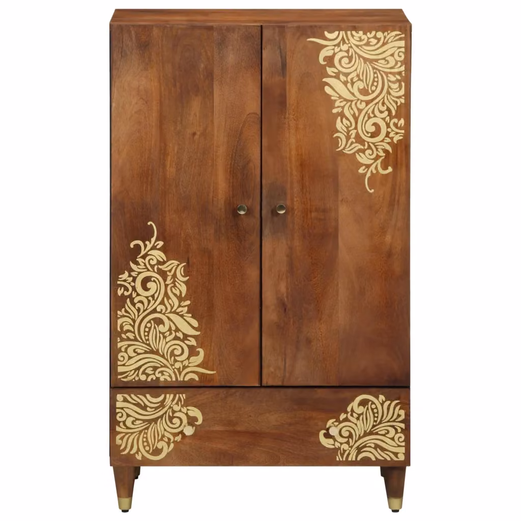 Credenza moderna vidaXL in legno di mango e metallo, marrone e oro, L 60 cm x P 33 cm x H 100 cm – 2