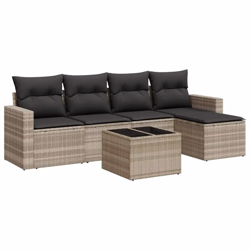 Set Divano da Giardino vidaXL 6pz a Forma di L in Polyrattan Grigio con Cuscini e Tavolino – 2