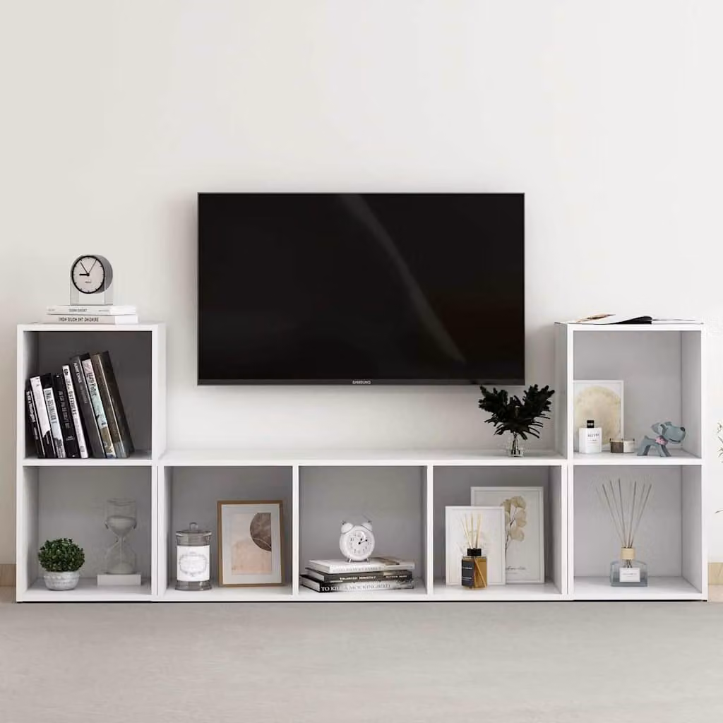 Set di mobili porta TV moderno vidaXL in 3 pezzi bianco in legno e MDF per soggiorno L: 107 cm, P: 35 cm, H: 37 cm